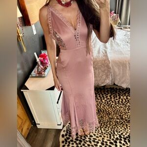 Free People Flutter Maxi Dress - a dusty rose-colored dress with lace trim